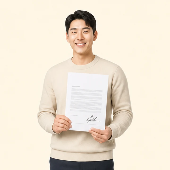 연체자 K8 장기렌트카 서면 견적서를 들고 있는 고객